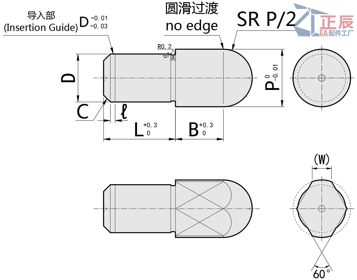 Goupille de positionnement &agrave; grande t&ecirc;te, t&ecirc;te ronde/diamant, pointe sph&eacute;rique JPQB